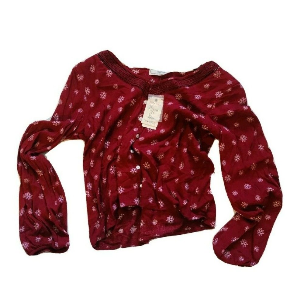 Hippie Rose Juniors' Crochet-Trim Blouse